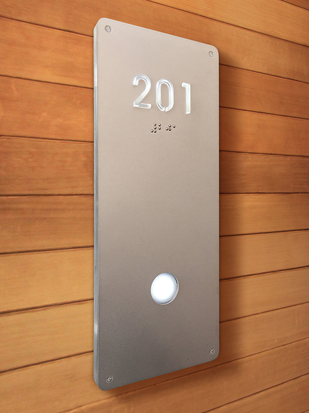 Illuminated Modern Room Number Sign Braille by Luxello LED Signage Illuminated Modern Room Number Sign Braille by Luxello LED Signage