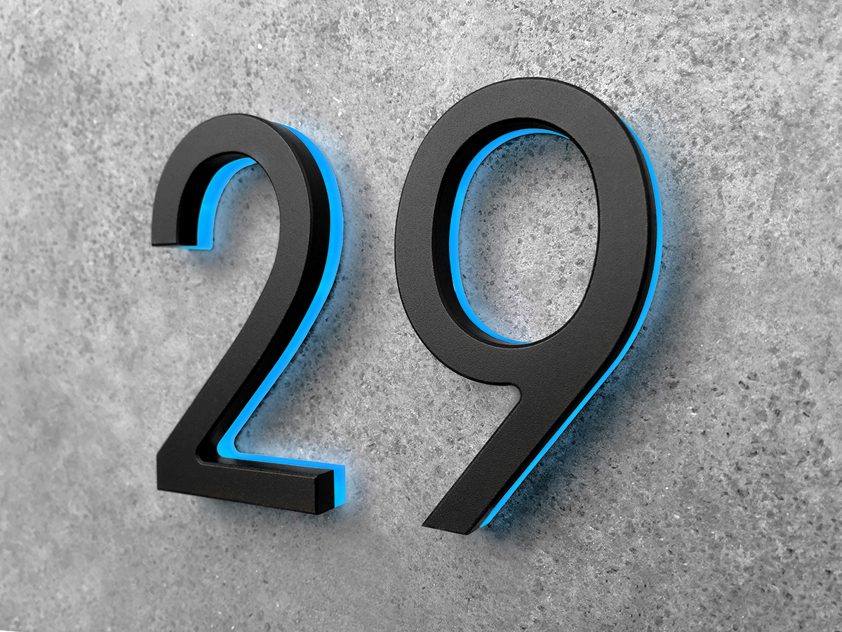 Modern Black Lighted House Numbers 8" by Luxello LED Signage Modern Black Lighted House Numbers 8" by Luxello LED Signage