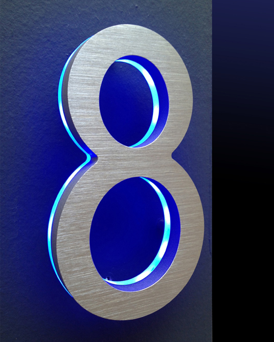 Modern Illuminated House Numbers Blue by Luxello LED Signage