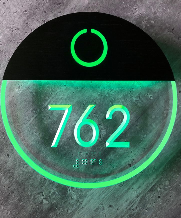 Round Lighted Clear Number Sign Panel + Doorbell by Luxello LED Signage