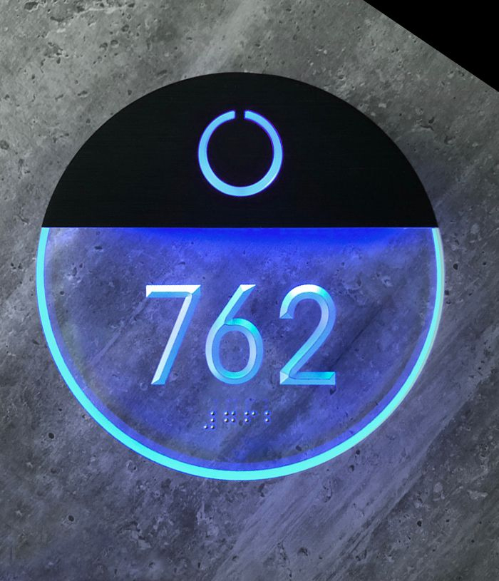 Round Lighted Clear Number Sign Panel + Doorbell by Luxello LED Signage